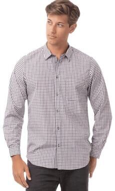 Chef Works Button Up Shirt Mens Small Brown Gingham Urban Collection Long Sleeve